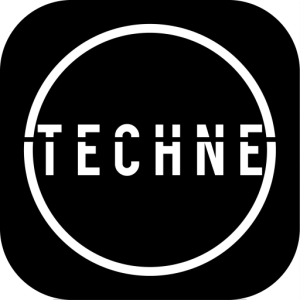 Black logo with white text reading "Techne" with white circle around. Techne is the technical soccer skills app we use